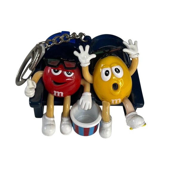 M&Ms 3D Movie Theater Keychain Figurine Candy Holder Popcorn Bucket Red Yellow - Picture 1 of 9